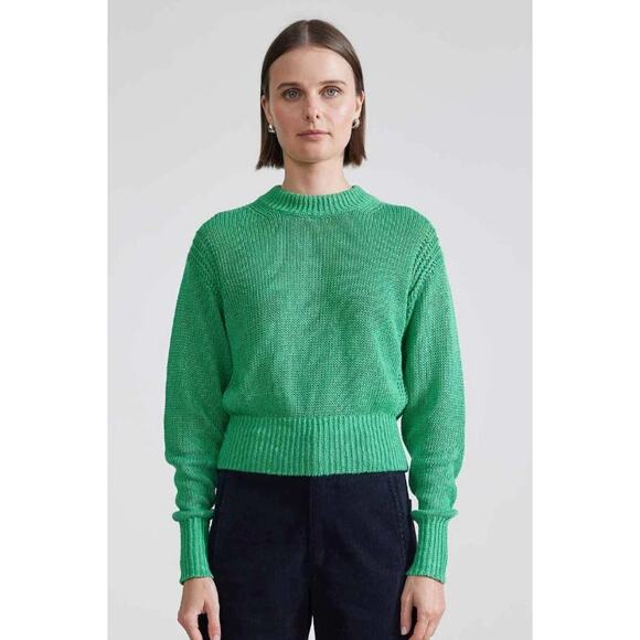 NWT Apiece Apart Grass Green Helmi Cropped Crewneck Linen Sweater Womens Small - Picture 1 of 8